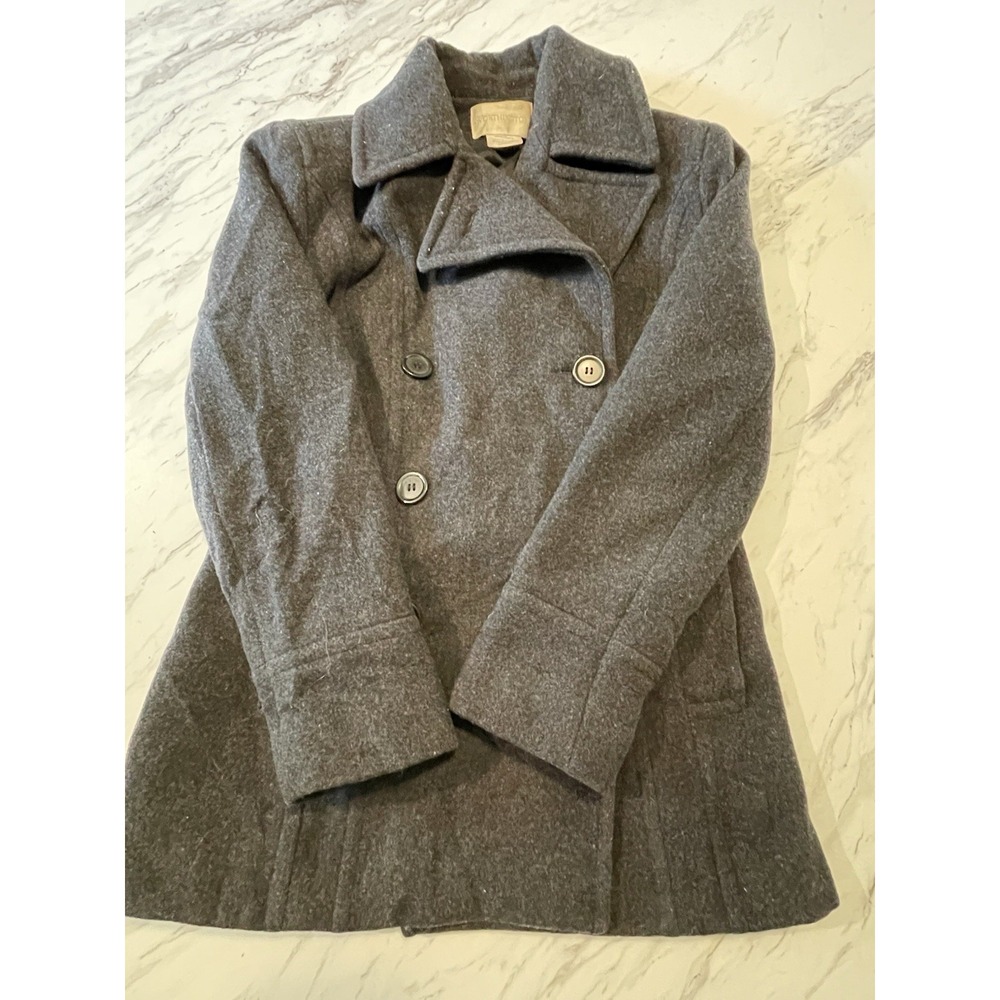 Worthington Grey Wool-Blend Double Breasted Peacoat With Wide Collar. Size Small